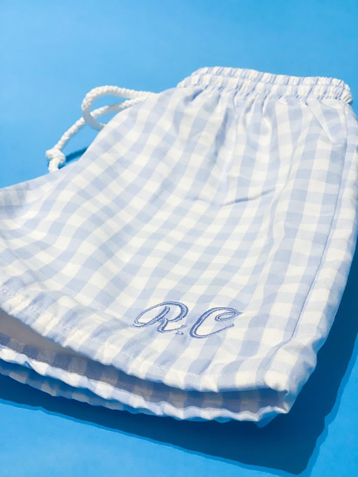Clark and Beau Exclusive Blue Gingham Mens Swim Shorts