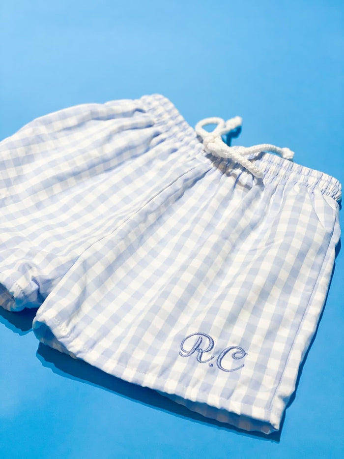 Clark and Beau Exclusive Blue Gingham Mens Swim Shorts