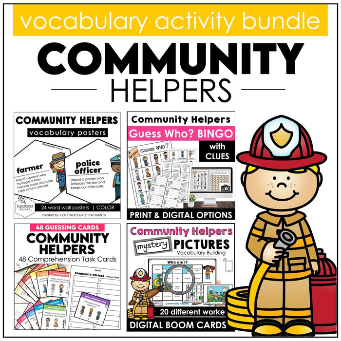 Community Helpers Activity Pack: Posters | Games | Task Cards & Activity Bundle - Hot Chocolate Teachables