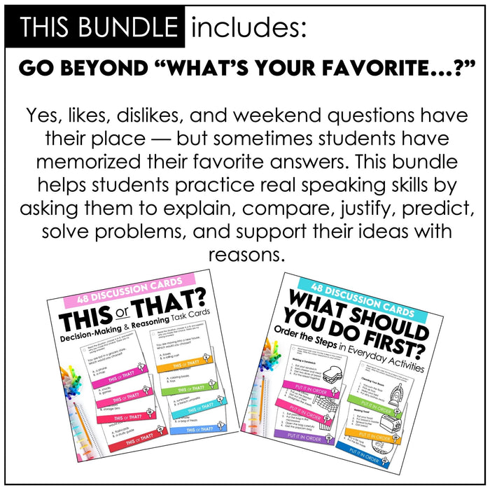 Critical Thinking Speaking Cards Bundle – ESL Discussion Prompts & Task Cards - Hot Chocolate Teachables