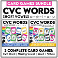 CVC Short Vowel Card Games Bundle – UNO-Style Literacy Games for A, E, I, O, U - Hot Chocolate Teachables