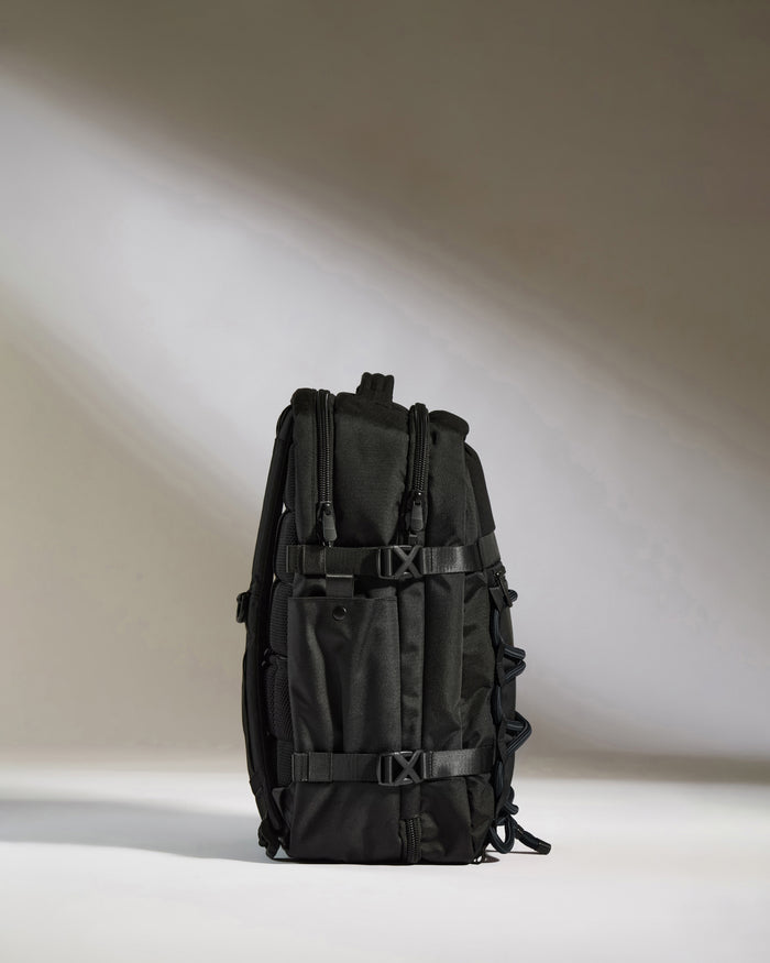 a black backpack with straps