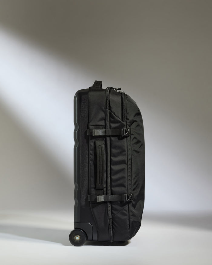 a black suitcase with wheels