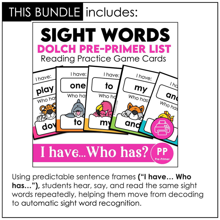 Dolch Pre - Primer Sight Words Games Bundle – Print & Play Literacy Centers - Hot Chocolate Teachables