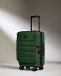 a green suitcase with wheels