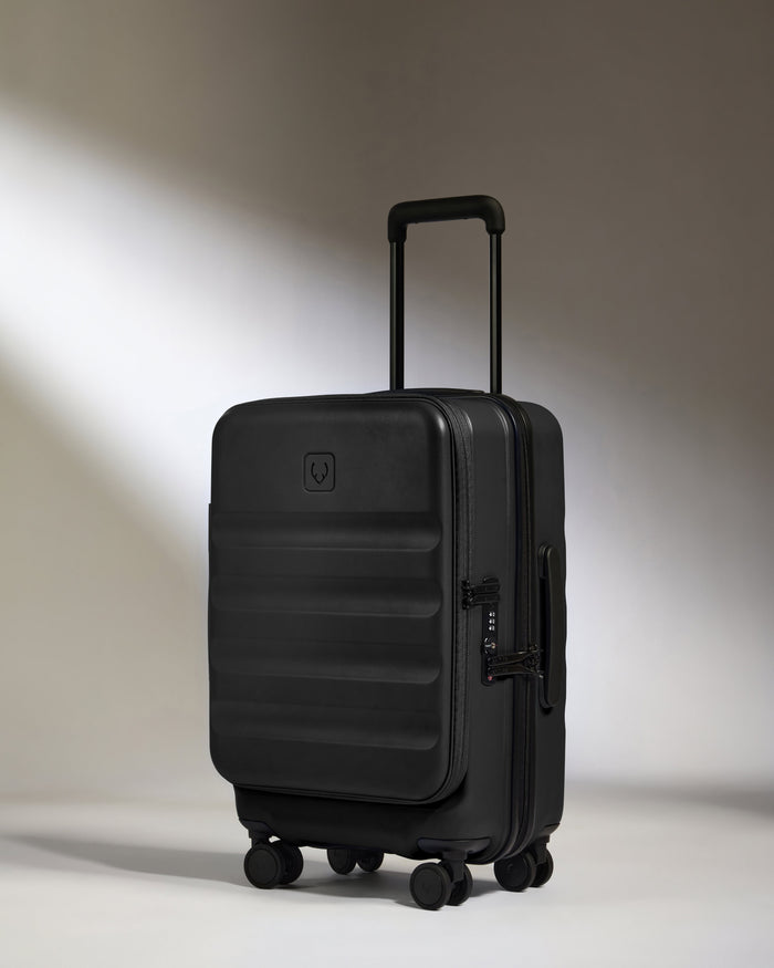 a black suitcase with wheels