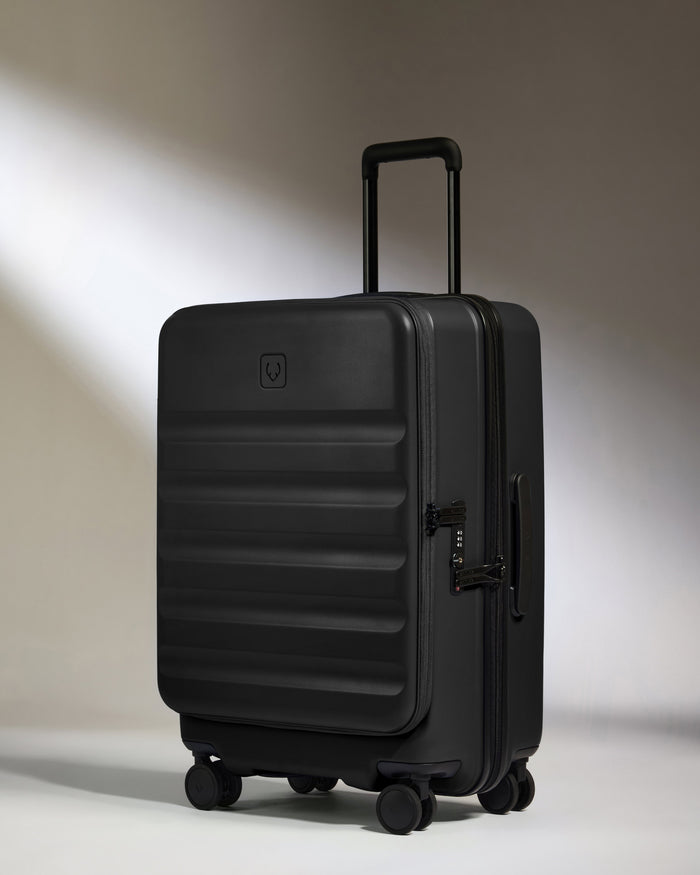 a black suitcase with wheels