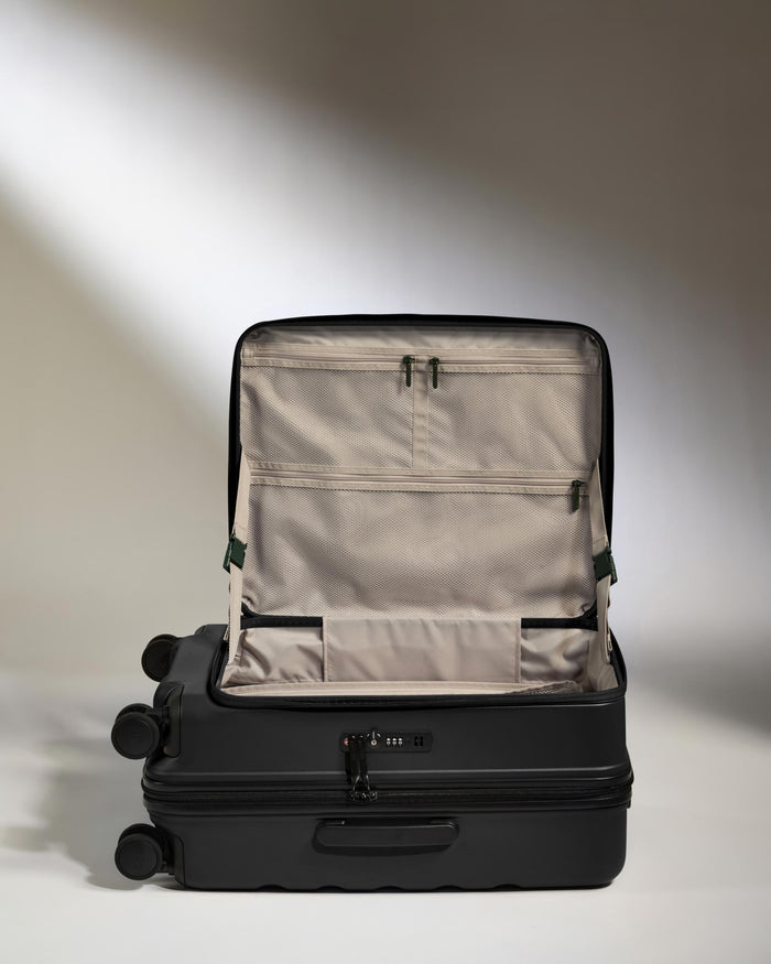 a black suitcase with wheels