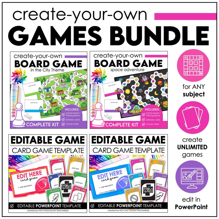 Editable Game Templates Bundle – Board Games & Card Games for Any Subject - Hot Chocolate Teachables