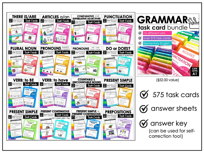 English Essentials Biggest Bundle: ESL Grammar, Conversation, Vocabulary ELA Games & Activities