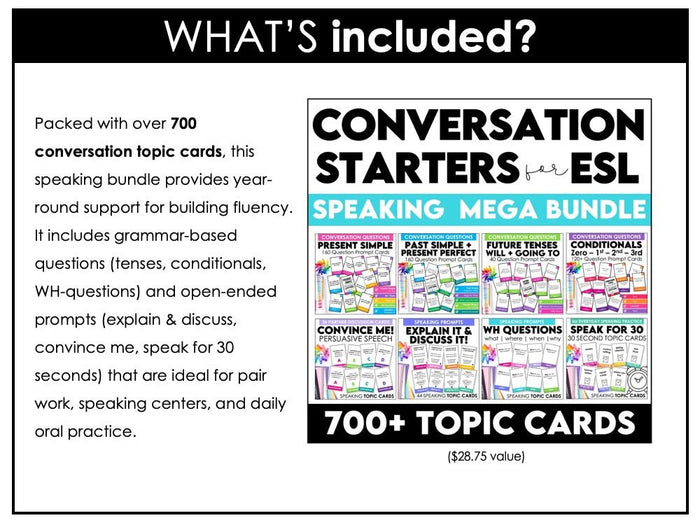English Essentials Biggest Bundle: ESL Grammar, Conversation, Vocabulary ELA Games & Activities - Hot Chocolate Teachables
