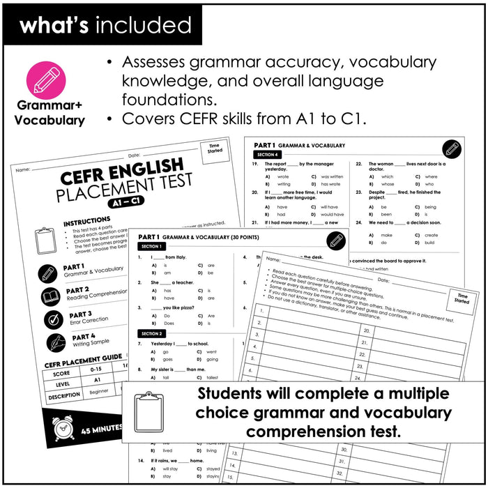 English Level Test Bundle – Print & Digital CEFR Diagnostic Assessment (ESL/ESOL) - Hot Chocolate Teachables