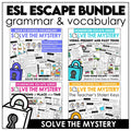 Escape Room Bundle ESL | Verbs - Present & Past , Prepositions & Back To School - Hot Chocolate Teachables