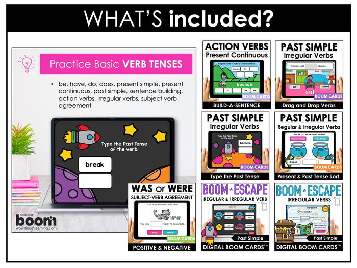 ESL Boom Card™ Bundle | Verb Tenses, Parts of Speech and Vocabulary (20 Decks) - Hot Chocolate Teachables
