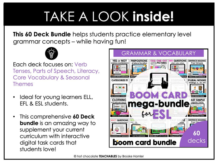 ESL Boom Card™ Mega Bundle | Verbs, Parts of Speech, Grammar & Vocabulary (60 Decks) - Hot Chocolate Teachables