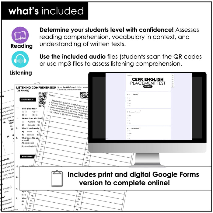 ESL Elementary Level Assessment Test | English CEFR A1 A2 Placement Exam - Hot Chocolate Teachables