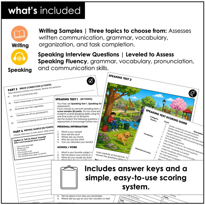 ESL Elementary Level Assessment Test | English CEFR A1 A2 Placement Exam - Hot Chocolate Teachables