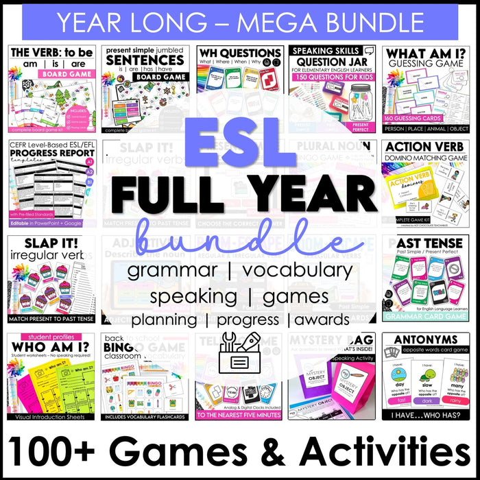 ESL EVERYTHING BUNDLE | 100 Engaging Games & Activities for English Teachers - Hot Chocolate Teachables