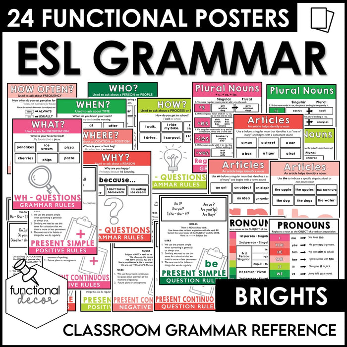 ESL Grammar Posters: Functional Classroom Printables - BRIGHTS - Hot Chocolate Teachables