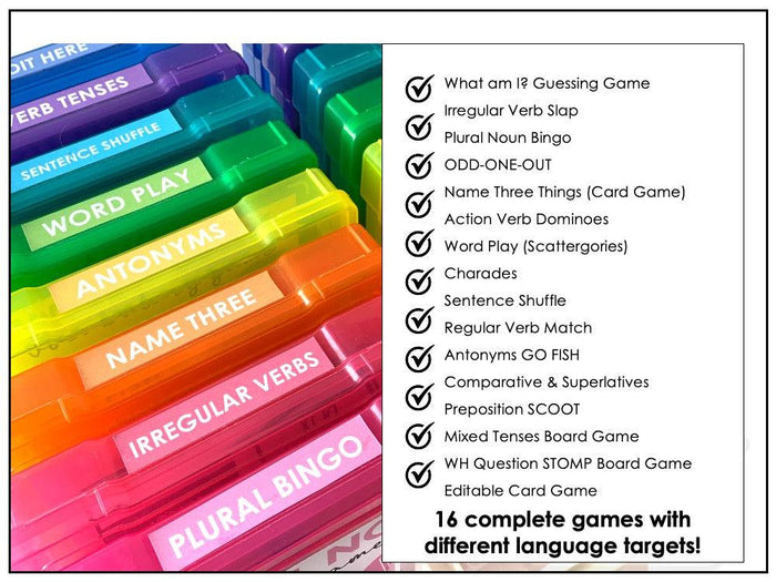 English Games Bundle - Parts of Speech, Verbs, Nouns, Prepositions, Vocabulary - Hot Chocolate Teachables