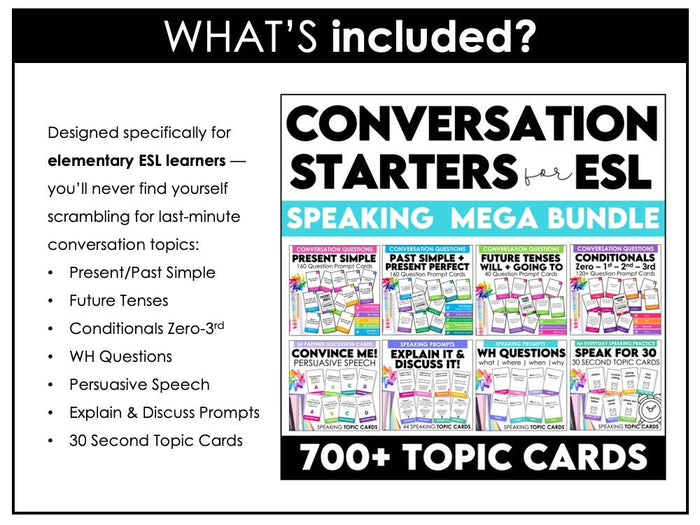 ESL Speaking Skills Starter Kit | English Games, Activities & Question Cards - Hot Chocolate Teachables