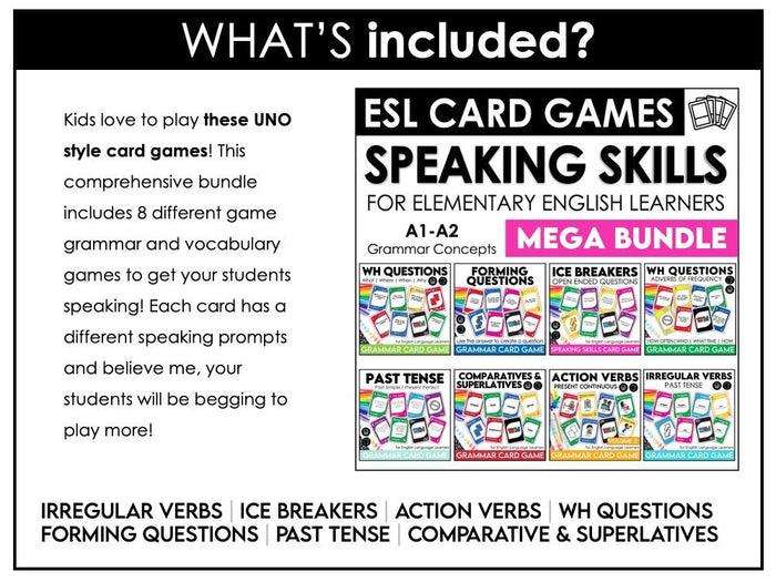 ESL Speaking Skills Starter Kit | English Games, Activities & Question Cards - Hot Chocolate Teachables