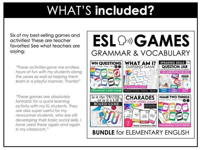 ESL Speaking Skills Starter Kit | English Games, Activities & Question Cards - Hot Chocolate Teachables