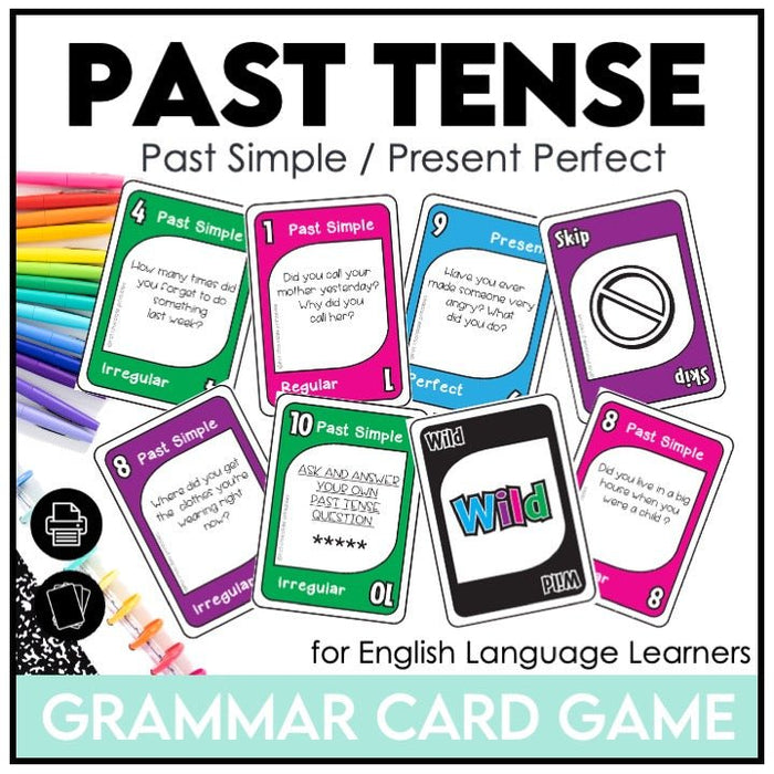 ESL Verb Tense Games BUNDLE | Present, Past, Irregular, Questions, Ice Breakers - Hot Chocolate Teachables