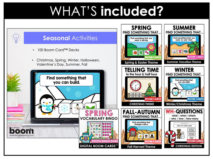 ESL Verbs, Parts of Speech, Literacy, Vocabulary - Boom Card™ Bundle - 100 DECKS - Hot Chocolate Teachables
