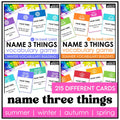 ESL Vocabulary Building Card Games | Name 3 Things | Summer | Spring | Fall | Winter - Hot Chocolate Teachables