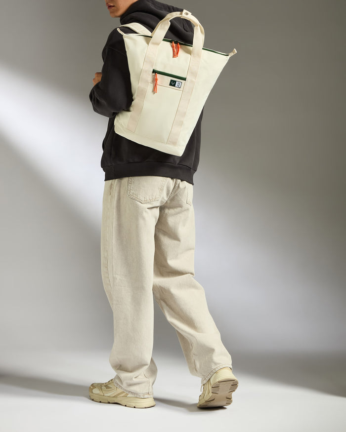 a man wearing a white bag