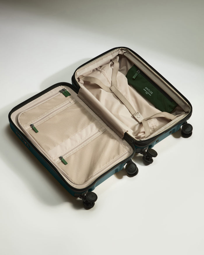 a suitcase with wheels and a zipper