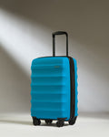 a blue suitcase with wheels