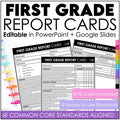 First Grade Editable Report Card Templates with Common Core Aligned Standards - Hot Chocolate Teachables