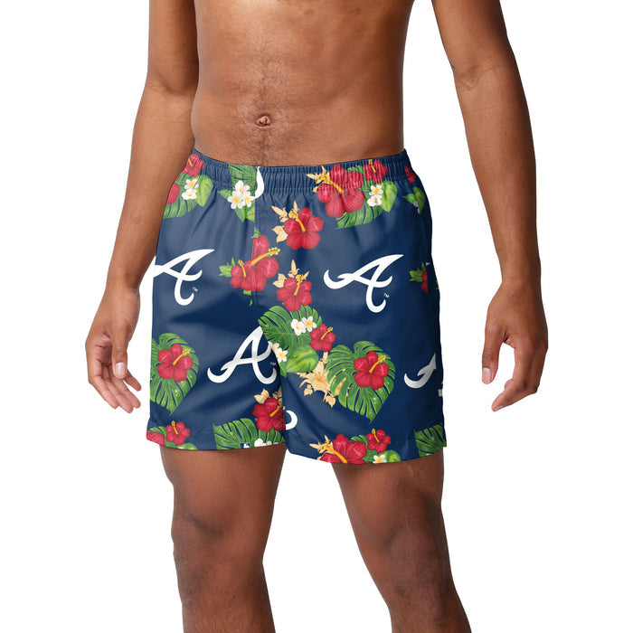 FOCO MLB Atlanta Braves Floral Swimming Trunks - Mens