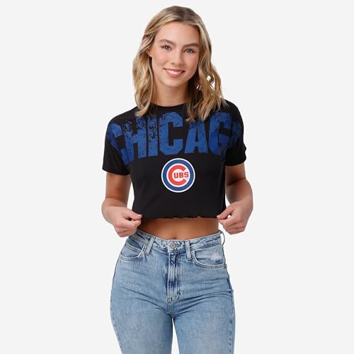 FOCO MLB Chicago Cubs Womens Distressed Wordmark Crop Top