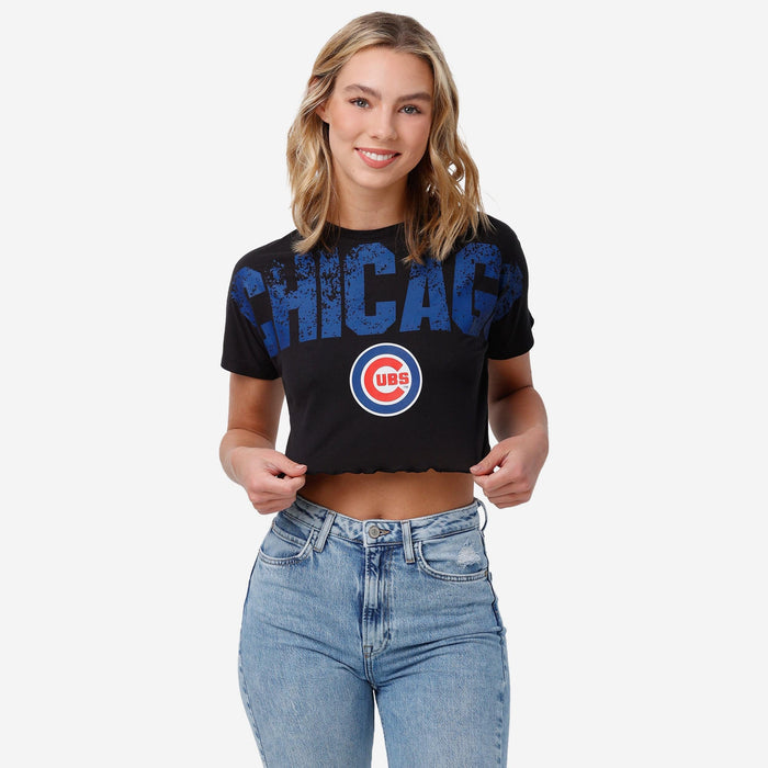 FOCO MLB Chicago Cubs Womens Distressed Wordmark Crop Top