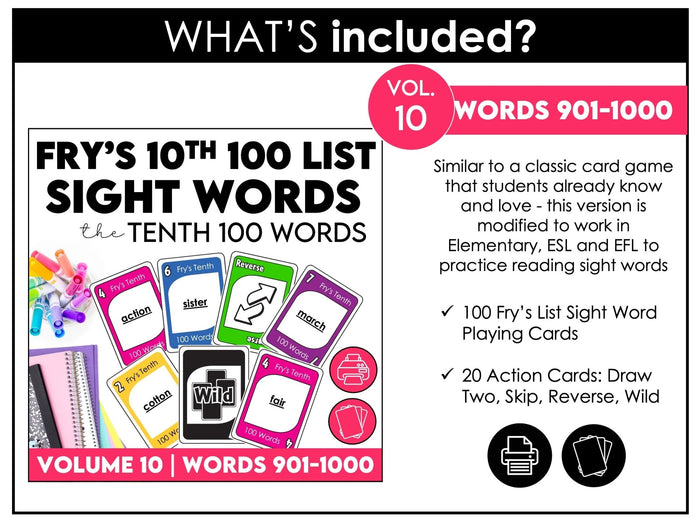 Fry Sight Words Card Game Bundle – Words 601–1000 Reading Center Activity - Hot Chocolate Teachables