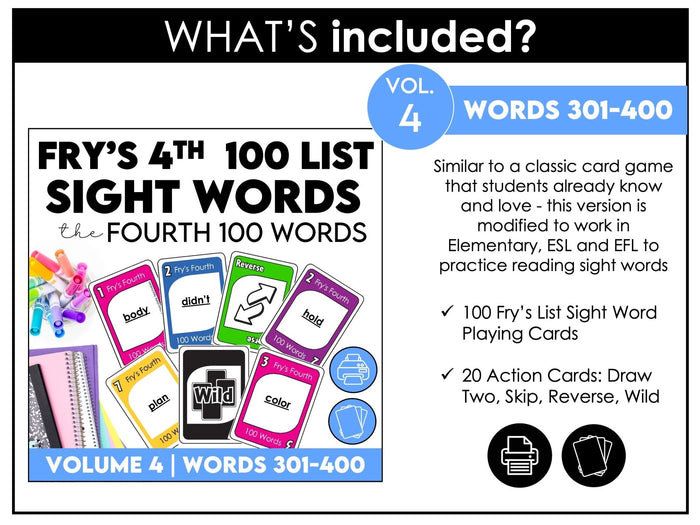Fry’s Second 300 Sight Words Card Games – Grades 3–5 (Words 301–600) - Hot Chocolate Teachables