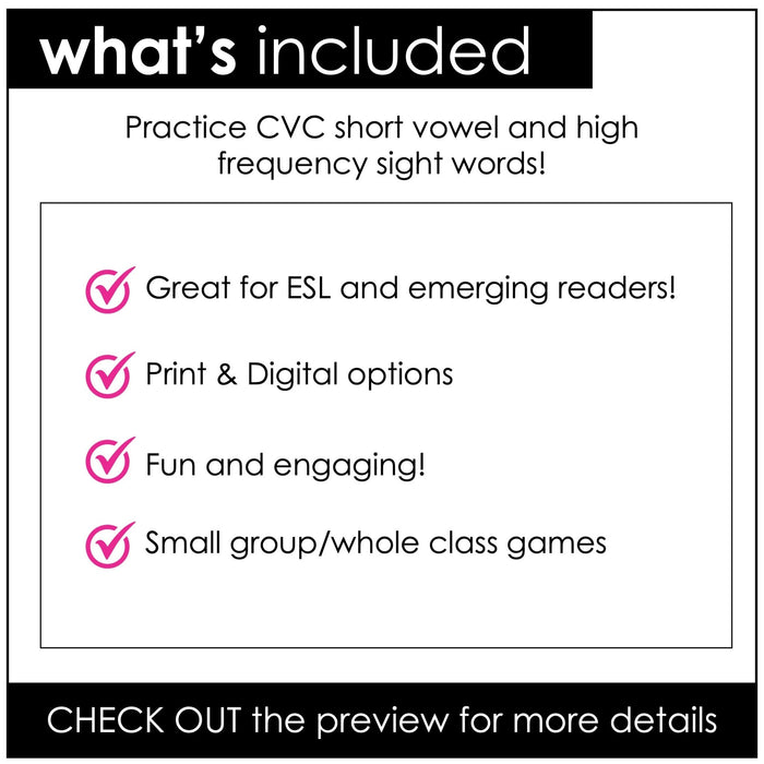 Games Bundle | Sight Words and CVC Short Vowel a - e - i - o - u - Hot Chocolate Teachables