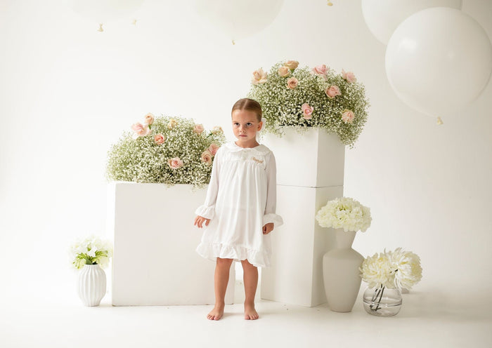 Girls All White Pearl Personalised Nightdress
