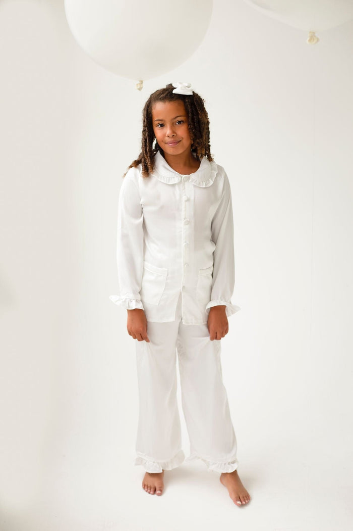 Girls All White Pearl Personalised Pyjamas Long sleeve and Leg