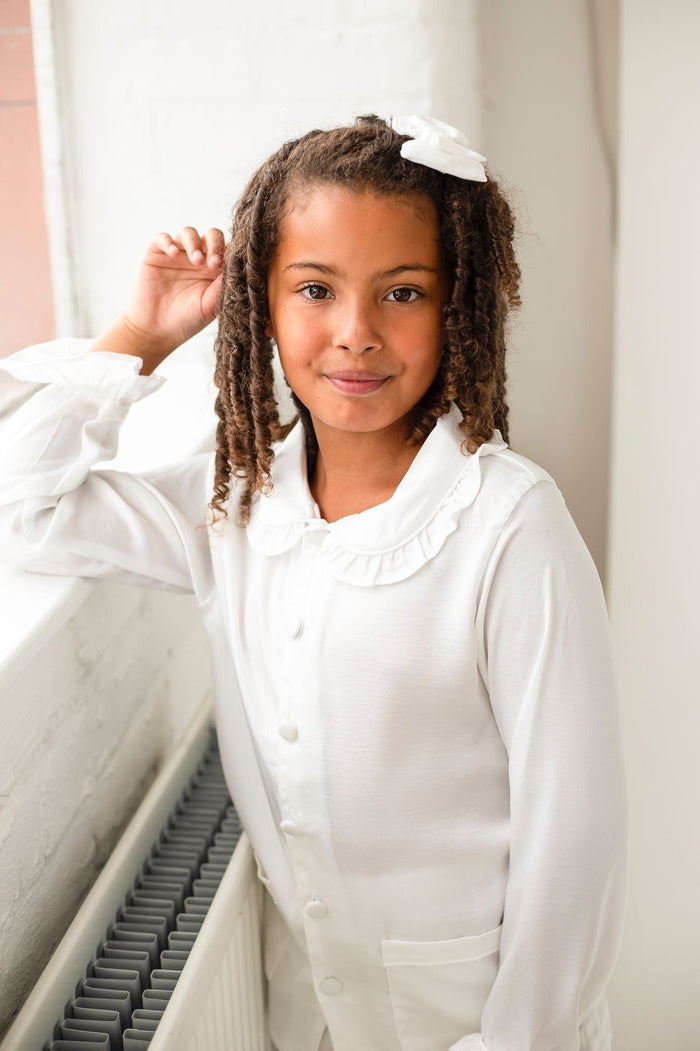 Girls All White Pearl Personalised Pyjamas Long sleeve and Leg