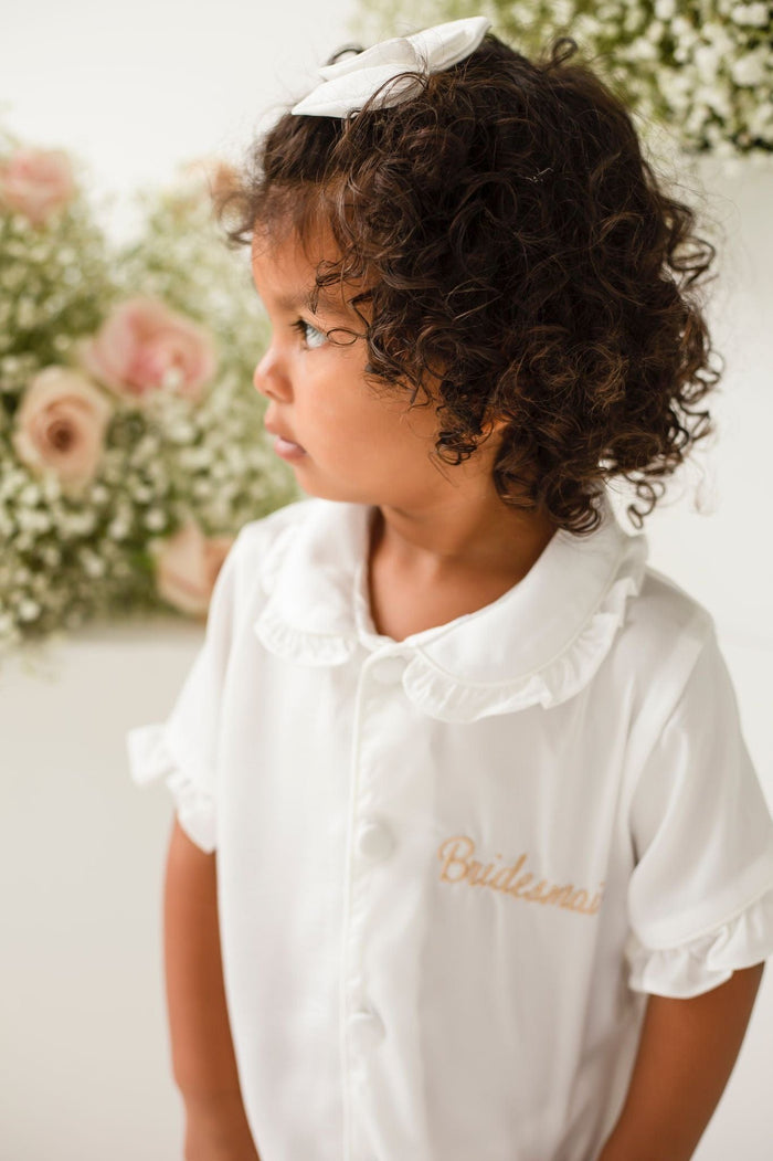 Girls All White Pearl Personalised Short Sleeve and Leg Pyjamas