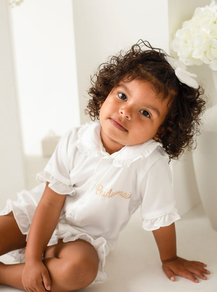 Girls All White Pearl Personalised Short Sleeve and Leg Pyjamas