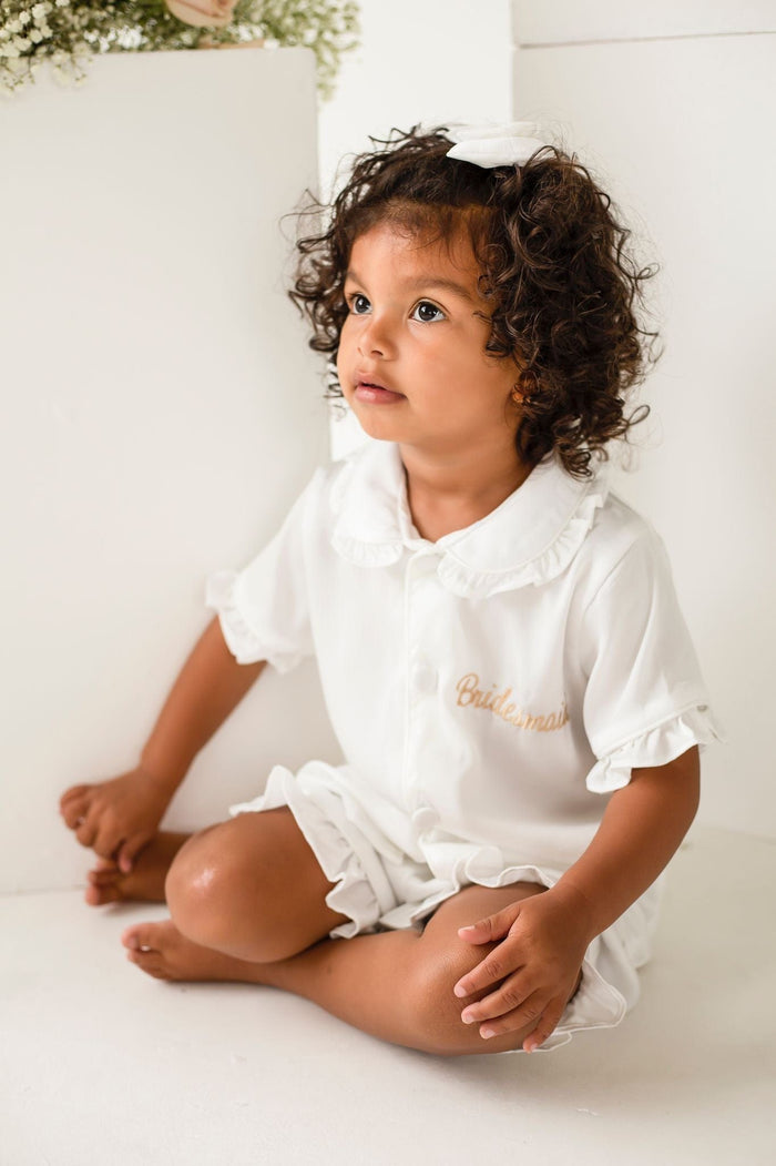 Girls All White Pearl Personalised Short Sleeve and Leg Pyjamas
