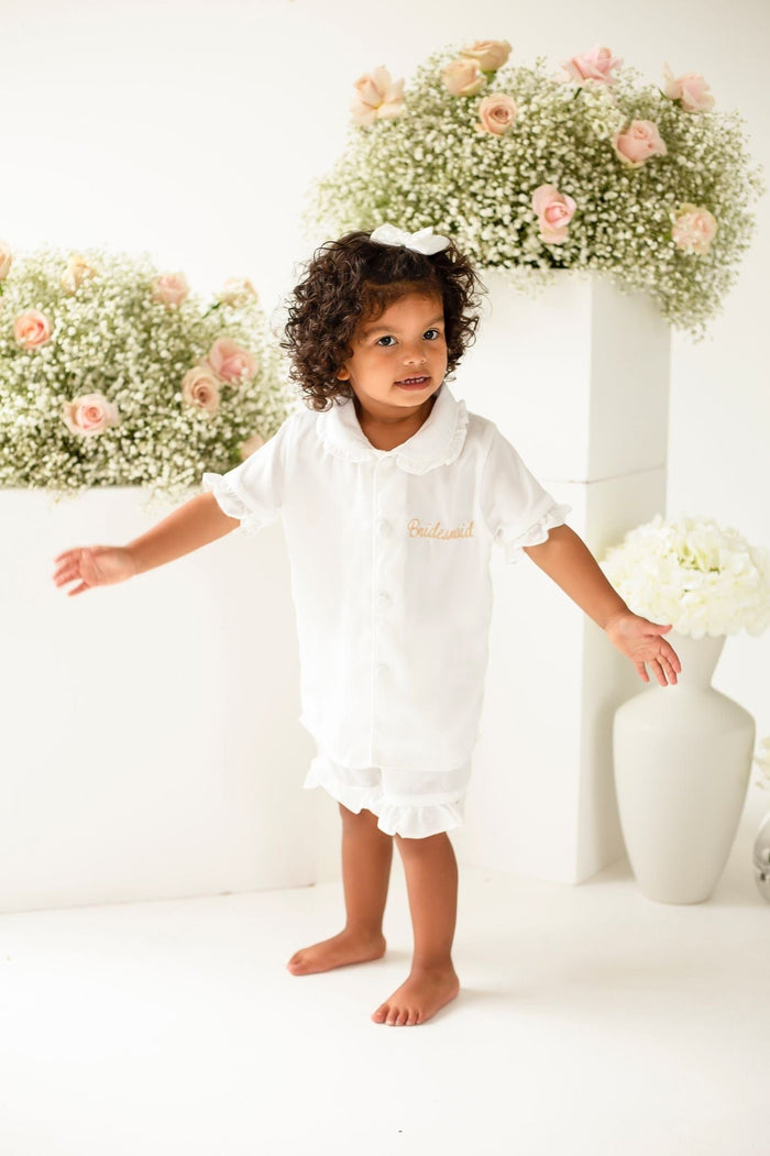 Girls All White Pearl Personalised Short Sleeve and Leg Pyjamas