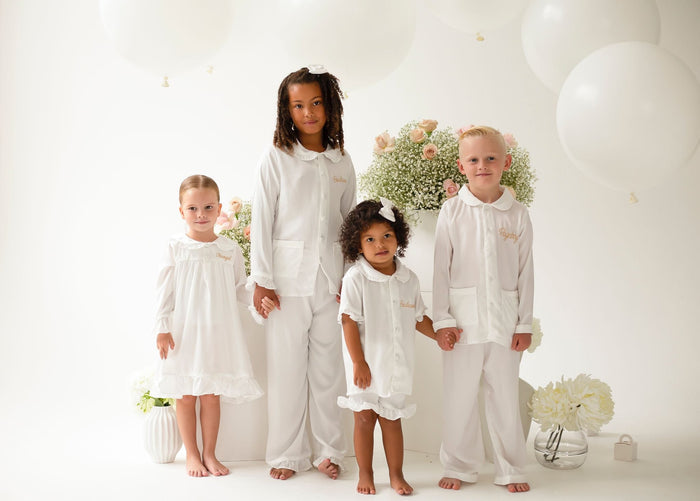 Girls All White Pearl Personalised Short Sleeve and Leg Pyjamas