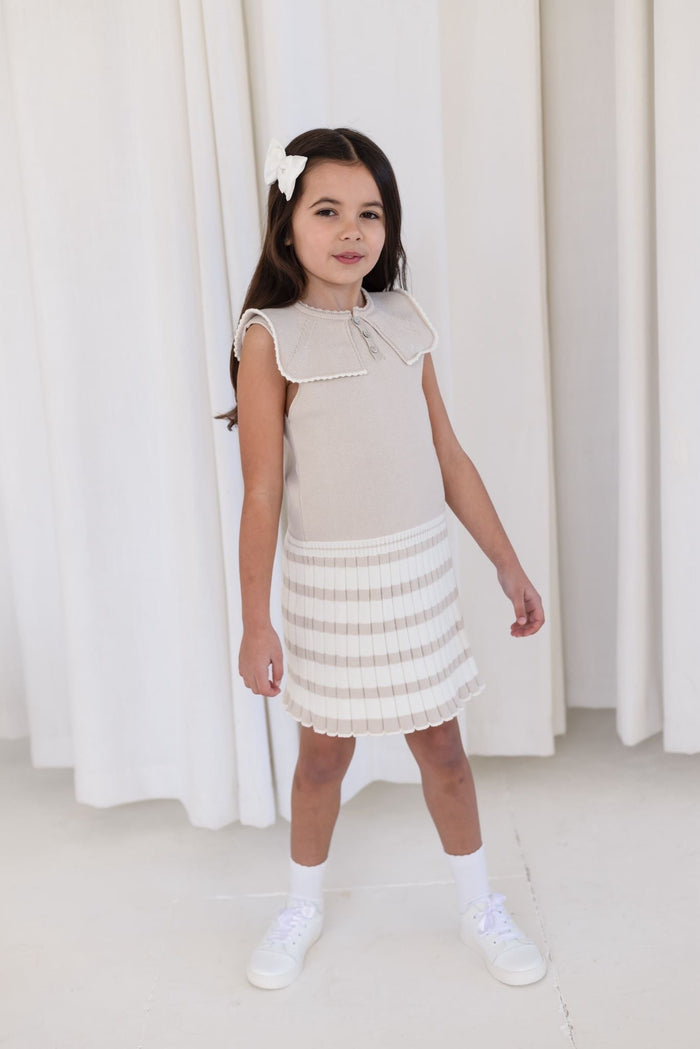 Girls Beige Knitted Stripe Dress