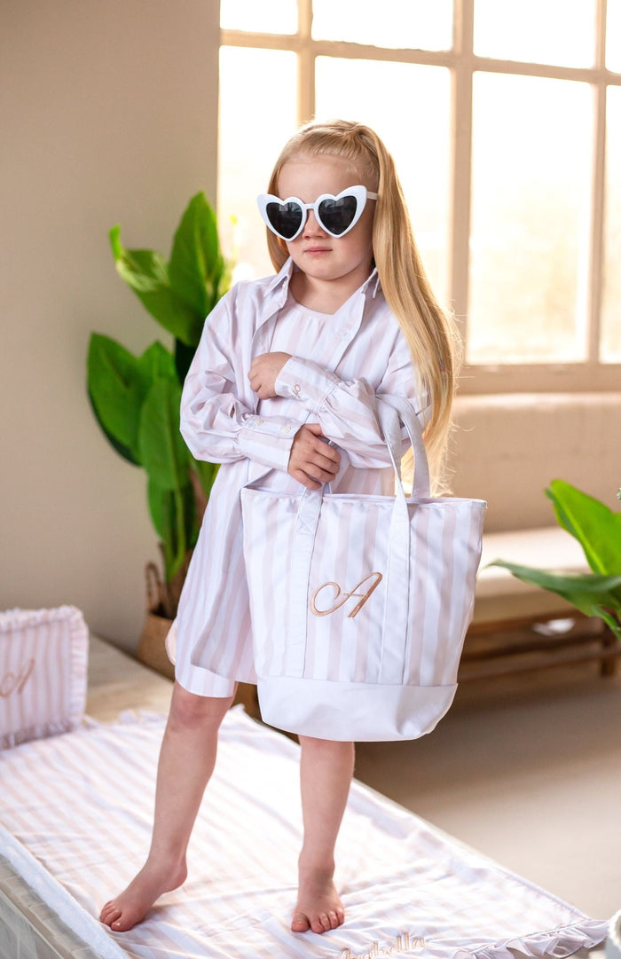 Girls Beige Stripe Beach Bag